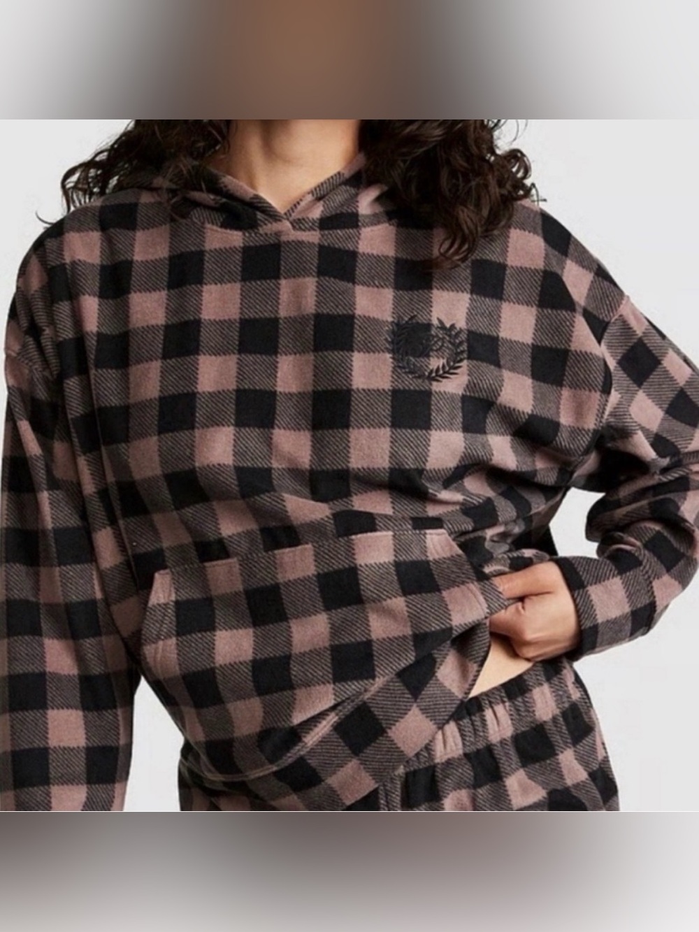PINK Victoria's Secret Pink Tartan Polar Fleece Iced Coffee Sleepwear Hoodie